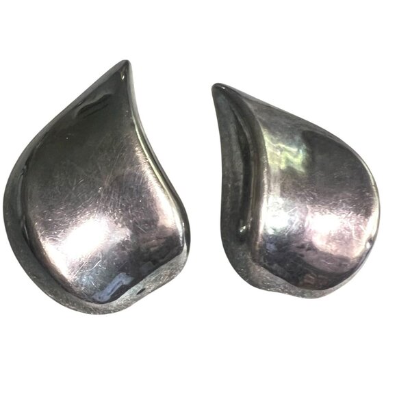 Thailand 925 Silver Sculptural Modernist Post Earrings Organic Abstract Teardrop - Picture 1 of 6